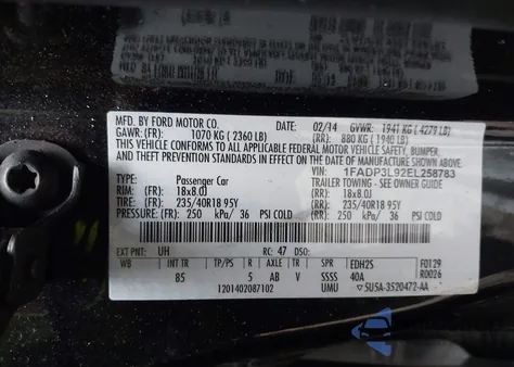 2014 Ford Focus St from USA, damaged, VIN 1FADP3L92EL258783